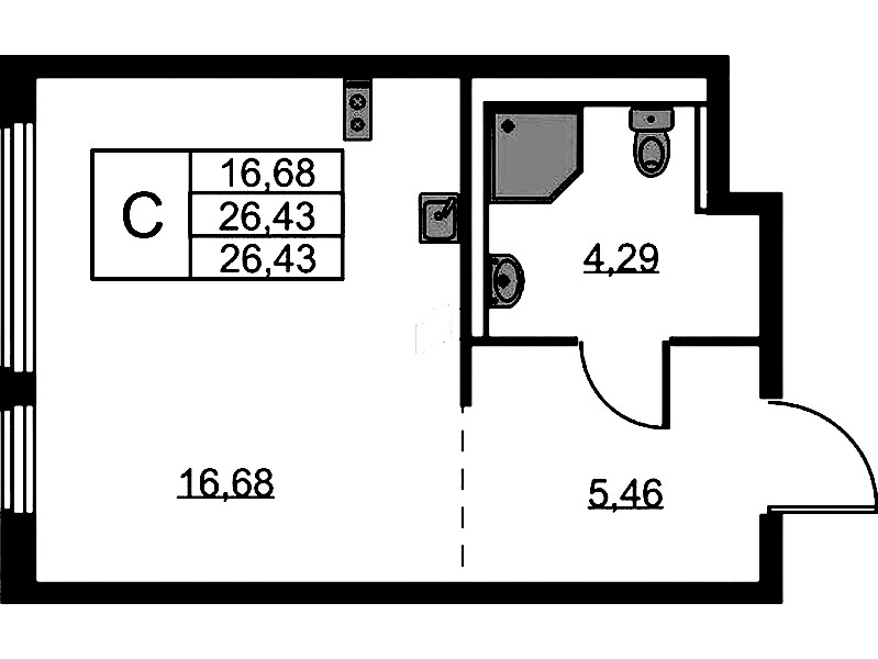 Квартира студия 26.43 м², 1/11 эт., ЖК «Новое Колпино»